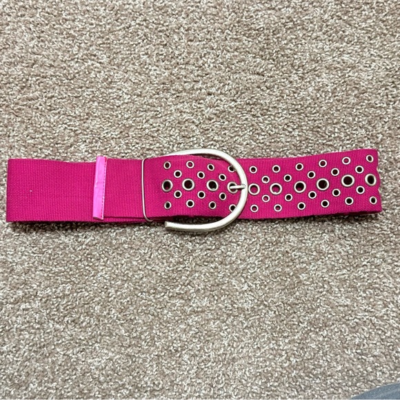 Hot Pink Grommet Belt Y2K Wide Canvas Silver D Ring Statement Punk Scene Goth - Picture 5 of 9